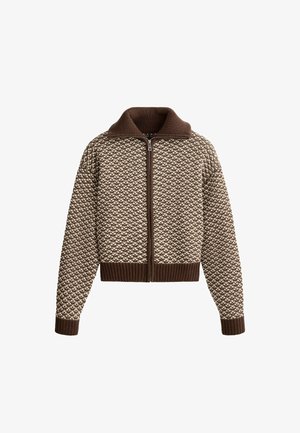 OYSHO, CONTRAST HIGH-NECK KNIT JACKET - Cardigan - cocoa