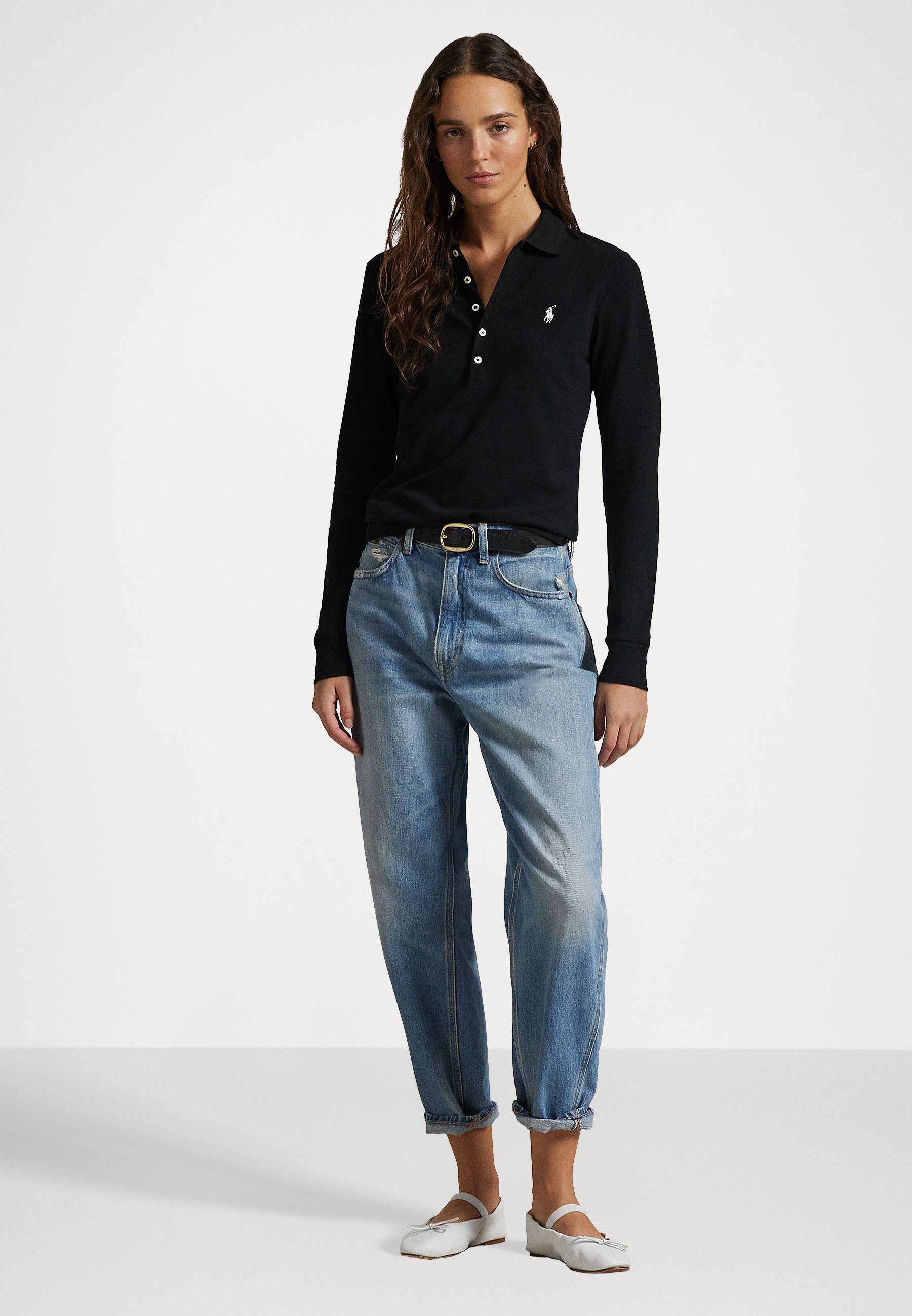 売れ筋商品|||ラルフローレン Tシャツ レディース トップス LIGHTWEIGHT FLEECE LONG SLEEVE POLO - Long sleeved top - black Lightweight Fleece Long-Sleeve Polo for Women | Ralph Lauren® PT