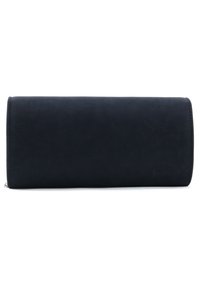 Tmavě modrá psaníčko peněženka z texturované kůže, s elegantním obdélníkovým designem, kontrastním prošitím a zipovým uzávěrem.