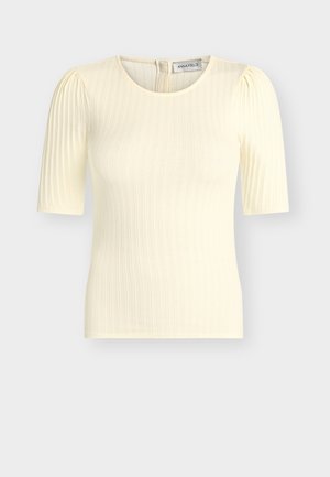 Μπλούζα σε κρεμ απόχρωση με ριπ ύφανση και κοντά μανίκια με ελαφρώς φουσκωτούς ώμους και στρογγυλή λαιμόκοψη, κλείσιμο με φερμουάρ στο πίσω μέρος, με ετικέτα Anna Field εμφανή.