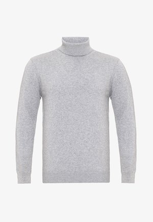 Maglione grigio a dolcevita realizzato in tessuto morbido, con maniche lunghe, colletto e polsini a costine, e un design del corpo senza cuciture.