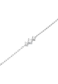 Silver chain bracelet featuring three evenly spaced round clear stones, with a simple prong setting and a polished finish.