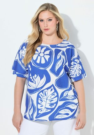 Ulla Popken T-SHIRT, BLÄTTER, OVERSIZED, RUNDHALS, HALBARM - T-shirts print - azure