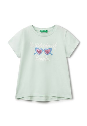 SHORT SLEEVE WITH NECK ROUNDED ASYMMETRIC HEM WATER GRAPHIC SEQUIN EMBROIDERY REGULAR FIT - T-shirt con stampa - green