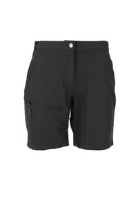 Svarta shorts i lättviktigt material, med en enda dragkedjeficka framtill till vänster, knappstängning och sidofickor.