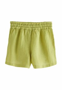 Groene linnen shorts met een smockband, met een losse pasvorm en zachte textuur. Accenten zijn onder meer een eenvoudige zoom en een casual ontwerp.