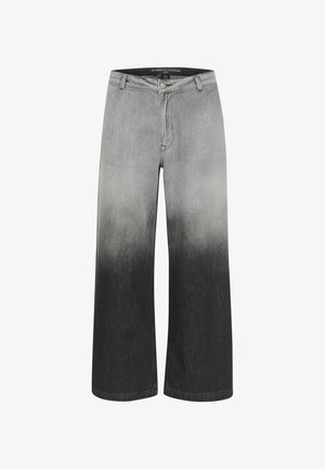 Viddebukser i en gradient af grå, der går fra lyse til mørke nuancer. Fremstillet af denim, har en knaplukning og et traditionelt 5-lomme design.