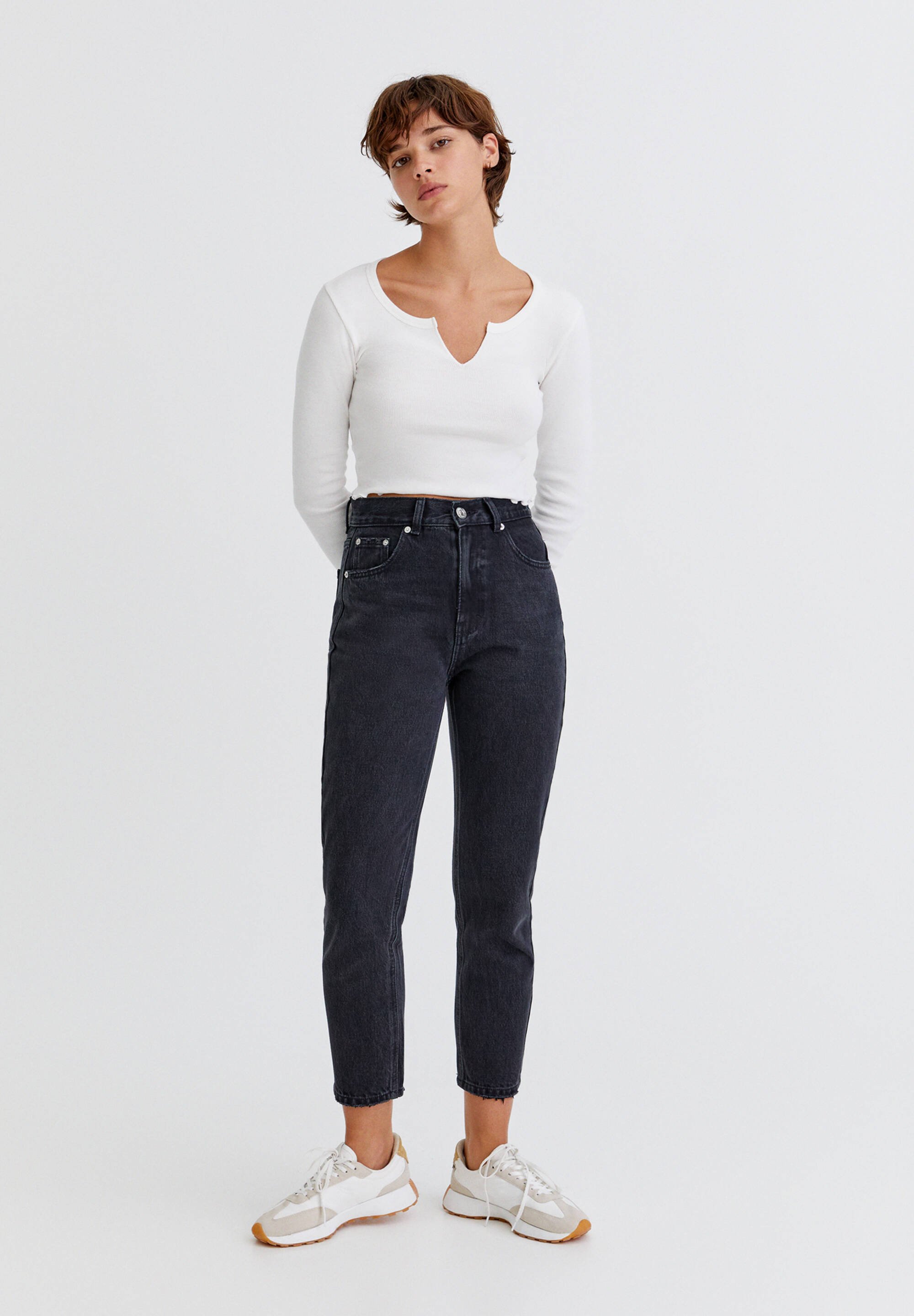 PULL\u0026BEAR MOM FIT - Jeans Straight Leg - mottled black/schwarz meliert -  Zalando.de