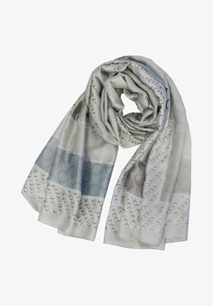 Pañuelo ligero y sedoso en tonos de gris con patrones geométricos. Textura suave con diseños variados, ideal para un estilo versátil.