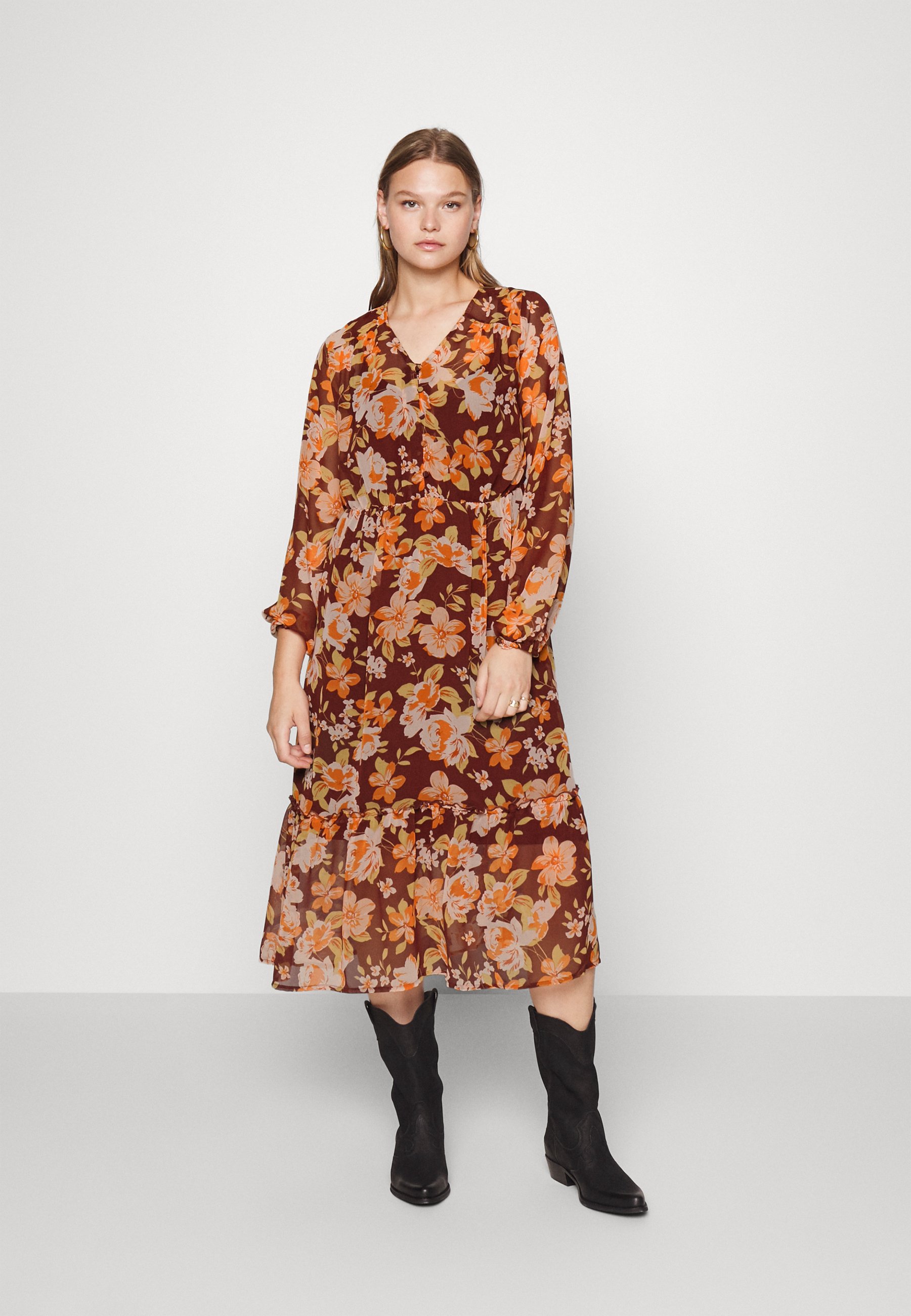 VILA VIVINCEL MEDI DRESS - Blousejurk - fired brick/rood - Zalando.be
