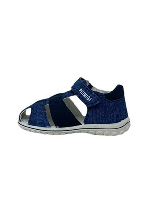 Sandalo per bambini di colore blu navy in tessuto con ritagli, cinturino regolabile, suola leggera e dettagli testurizzati. Adatto per l'abbigliamento casual.