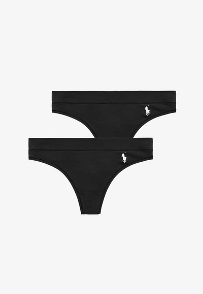 Black bikini briefs made from soft, stretchy fabric. Features a wide waistband and a small white logo on the left side.
