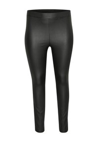 Schwarze Leggings aus einem glatten, dehnbaren Material. Mit hohem Bund und einem eleganten, figurschmeichelnden Design ohne sichtbare Nähte.
