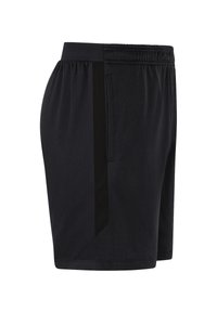 Zwarte sportshorts van lichtgewicht materiaal, met een elastische tailleband en een zijzak. Inclusief een gestructureerd zwart paneel.