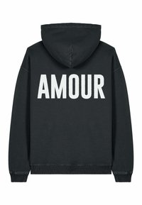 Felpa nera con cappuccio caratterizzata da una grande scritta bianca "AMOUR" sulla schiena. Tessuto morbido con tasca a marsupio e cappuccio regolabile.