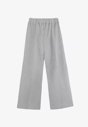 Grijze wijde sweatpants met een elastische tailleband, gemaakt van een zachte stof. Kenmerkt zich door een gladde textuur en subtiele stikseldetails.