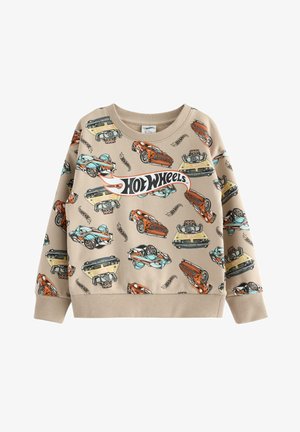 Beige sweatshirt met kleurrijke Hot Wheels-autografieken, ronde halslijn en ribbelboorden en onderkant voor een strakke pasvorm.