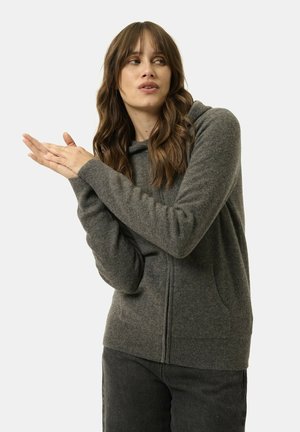 Just Cashmere FULL ZIP WITH HOOD - Cardigan - mottled anthracite