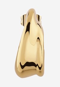 Fermaglio decorativo placcato in oro con una forma liscia e organica, caratterizzato da una finitura lucida e un bordo ondulato per un dettaglio di design unico.