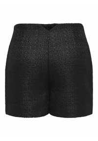 Schwarze High-Waist-Shorts aus strukturiertem Material, mit glatter Oberflächenbeschaffenheit, klaren Linien und einem dezenten Webmuster.