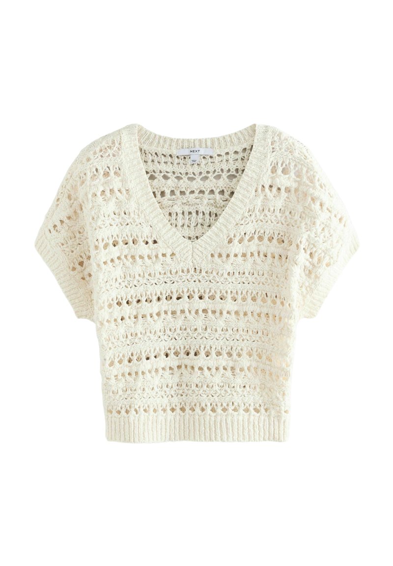 Next STITCH V-NECK SHORT SLEEVE - Triko s potiskem - white ecru