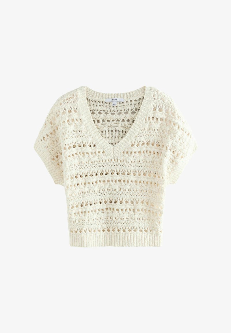 Next STITCH V-NECK SHORT SLEEVE - Triko s potiskem - white ecru