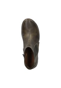 Braune Lederknöchelstiefel mit runder Zehenpartie, seitlichem Reißverschluss und kontrastierender Naht. Besitzt eine glatte Textur und ein schlichtes Design.