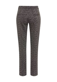 Hosen aus Wollmischung im Fischgrätenmuster, dunkelgrau mit dezenten Farbsprenkeln, gerade geschnitten, mit einem glatten Bund und Gesäßtaschen.