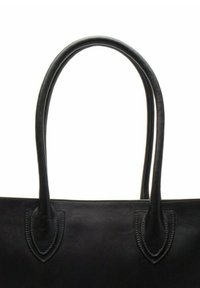 Borsa a tracolla nera in pelle con due manici allungati, caratterizzata da dettagli appuntiti alla base dei manici e superficie liscia.