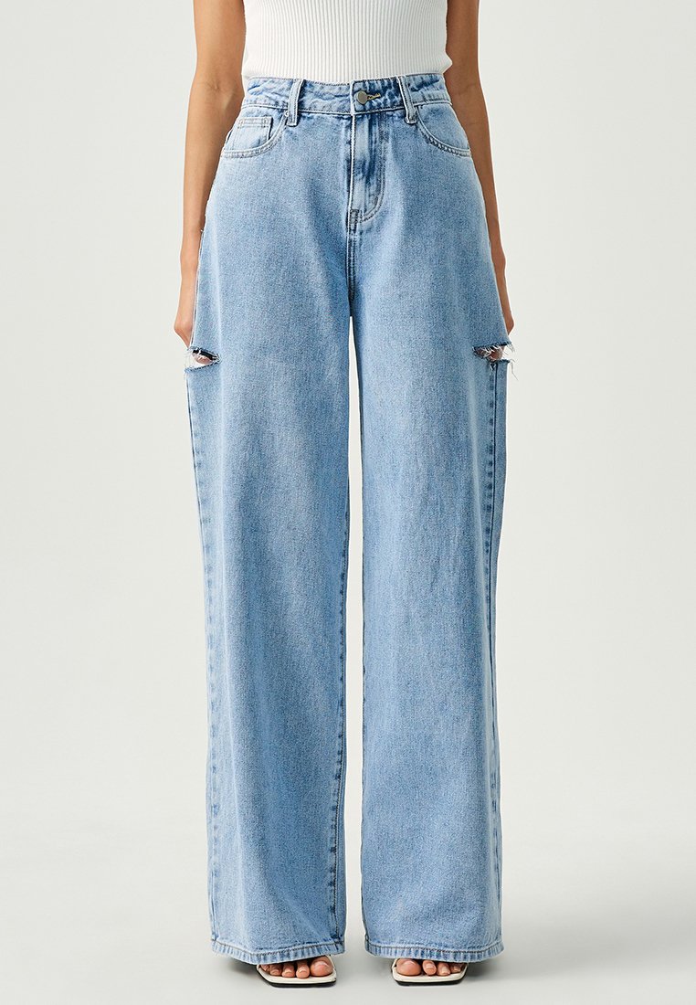 ST MRLO REMI SLASHED Flared jeans light blue wash/blå Zalando.dk