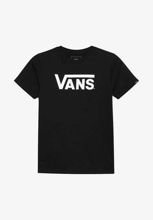 Zwarte katoenen T-shirt met een opvallend wit "VANS" logo op de borst. Klassieke ronde hals en korte mouwen.