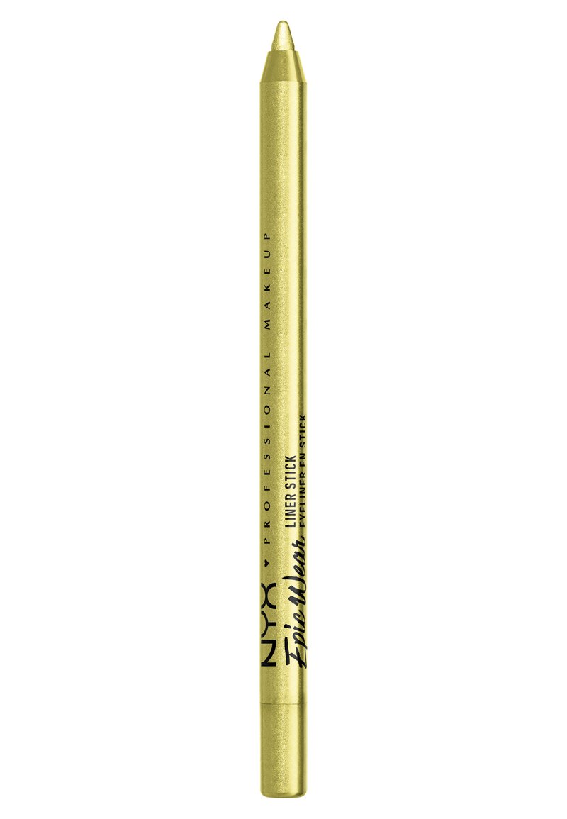Matita per eyeliner oro con punta affilata, caratterizzata da una finitura metallica liscia. Il corpo è cilindrico e include testo di branding nero.
