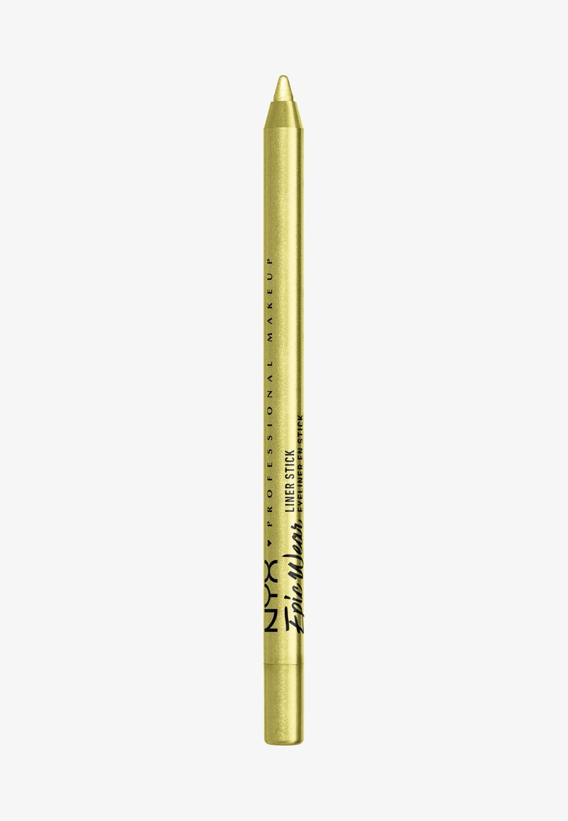 Matita per eyeliner oro con punta affilata, caratterizzata da una finitura metallica liscia. Il corpo è cilindrico e include testo di branding nero.