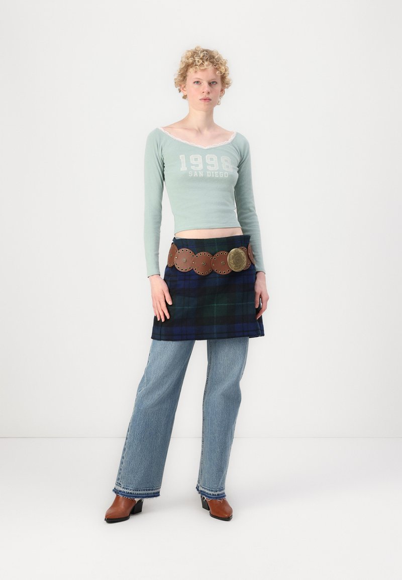 Y2K Off Shoulder Top - Women's Long Sleeve Graphic Tee With Number Print