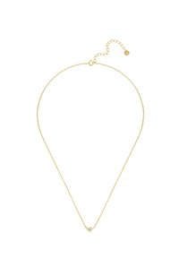 Zelta ķēdes kaklarota ar V formas dizainu, centrā ar trim maziem caurspīdīgiem akmeņiem, iekļaujot regulējamu aizdari ar pagarinājuma ķēdi.