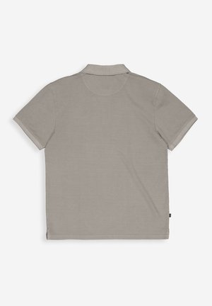 Kurzarm-Polohemd aus leichtem grauem Baumwollstoff. Verfügt über einen klassischen Kragen und einen geraden Saum mit einem kleinen Seitentag-Detail.