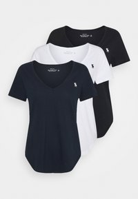 Abercrombie & Fitch 3-PACK SHORT-SLEEVE ICON V-NECK TOPS - T-shirt basic - BLACK/ WHITE/ NAVY