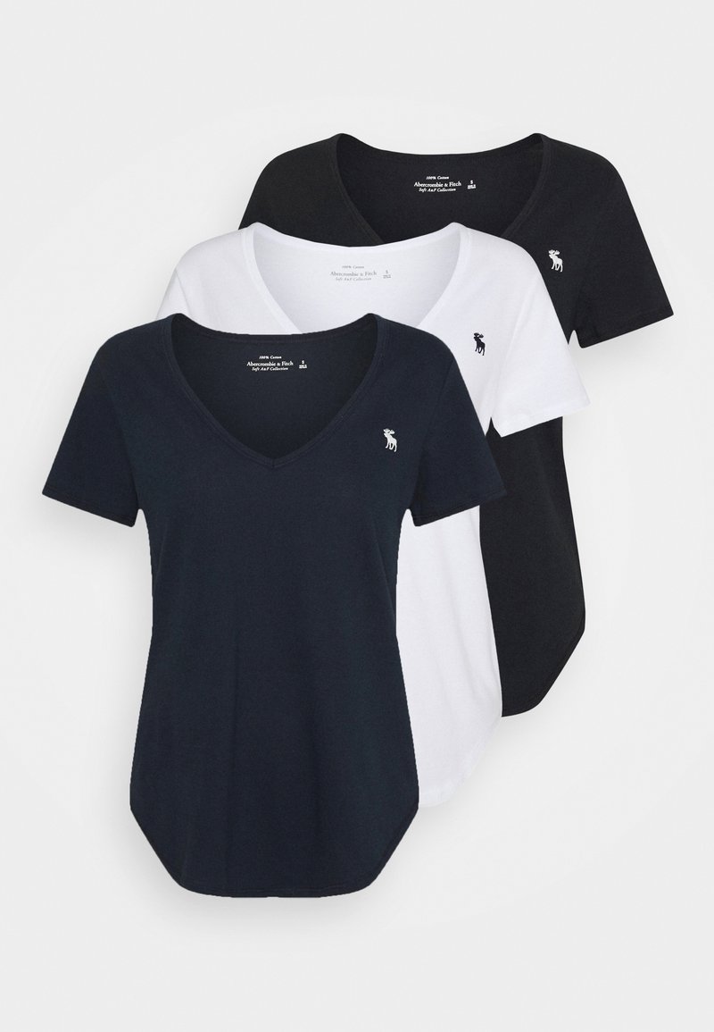 Abercrombie & Fitch - 3-PACK SHORT-SLEEVE ICON V-NECK TOPS - T-shirts basic - BLACK/ WHITE/ NAVY, Forstør