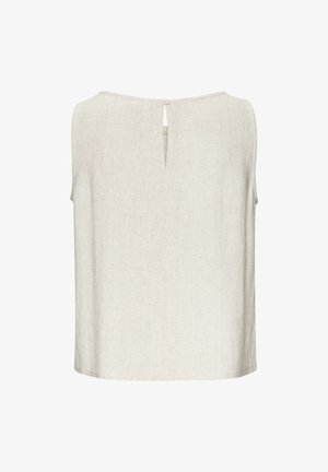 Ärmelloses Top aus hellem beigen Leinen, mit einer Schlüsselloch-Rückenöffnung und einem Knopf. Einfaches Design, gerader Schnitt mit strukturiertem Finish.