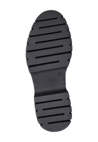 Suela de zapato de goma negra con ranuras horizontales y estrías verticales, superficie texturizada, punta redondeada y marca de tamaño "37" de forma prominente.