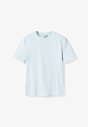 Lichtblauw katoenen T-shirt met korte mouwen, ronde hals, slim fit en zonder zichtbare patronen of logo's.