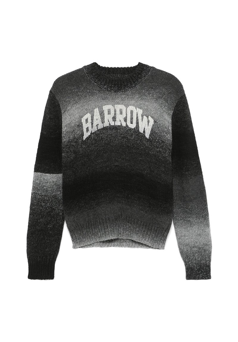 Maglione a maglia con gradiente nero e grigio, caratterizzato da un collo rotondo e la scritta "BARROW" in bianco sul petto. Tessuto morbido, vestibilità rilassata.