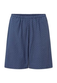 Navy shorts met witte stippen, voorzien van een elastische tailleband, een ontspannen pasvorm en een zachte stoftextuur. Geschikt voor casual draag.