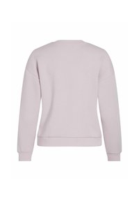 Sweat-shirt lavande clair uni à manches longues avec poignets et ceinture côtelés, vu de dos sur fond blanc.