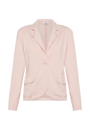 Lys pink blazer lavet af glat stof med enkelt knaplukning. Har notch-lapel og to frontlommer. Fittet form.