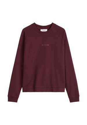 Bordeauxrotes Sweatshirt mit Rundhalsausschnitt und langen Ärmeln, gerippten Bündchen und Saum, mit kleinem weißen „Marc O'Polo DENIM“-Logo auf der Brust.