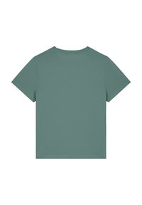 Korte mouw T-shirt in gedempt groen, van katoen, ronde hals, effen kleur zonder zichtbare patronen of accenten, eenvoudige achterkant.