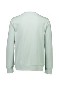 Vihreä svetari, jossa on pitkät hihat, pyöreä kaula-aukko ja sileä pinta. Sisältää ribbikuvioidut hihansuut ja helman sekä yksinkertaisen muotoilun.