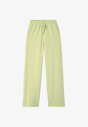 Light green sweatpants in a soft fabric, featuring a relaxed fit, elastic waistband with drawstring, and side pockets.