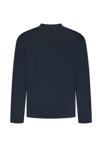 Langarmshirt in Dunkelblau, gefertigt aus weichem Stoff. Verfügt über einen Rundhalsausschnitt und eine lockere Passform ohne Muster oder Verzierungen.
